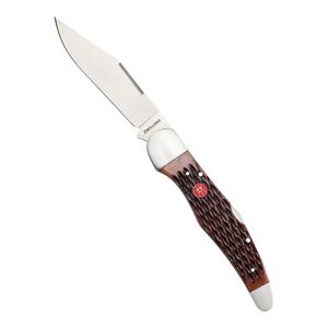 Folding Hunter Knife w/ Leather Sheath, Brown Jigged Bone Product Image