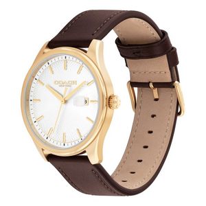 Mens Oliver Gold & Dark Brown Leather Strap Watch White Dial Product Image