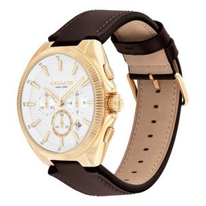 Mens Jackson Chronograph Gold & Dark Brown Leather Strap Watch Silver Dial Product Image
