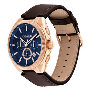 Mens Jackson Chronograph Rose Gold & Dark Brown Leather Strap Watch Navy Dial Product Image