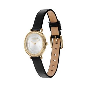 Ladies Harlow Gold & Black Leather Strap Watch Silver Dial Product Image