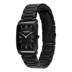 Unisex Elliot Black Ion-Plated Stainless Steel Rectangle Watch Black Dial Product Image