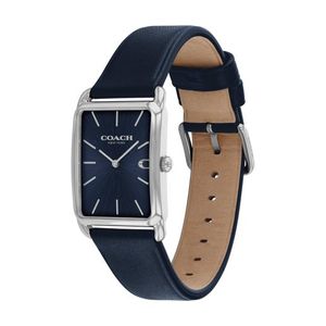 Unisex Elliot Silver & Navy Leather Strap Rectangle Watch Silver Dial Product Image