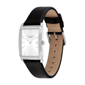 Unisex Elliot Silver & Black Leather Strap Rectangle Watch Silver Dial Product Image