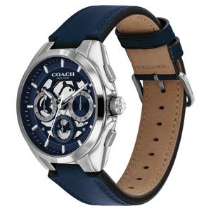 Mens Jackson Chronograph Silver & Navy Leather Strap Watch Navy Skeleton Dial Product Image