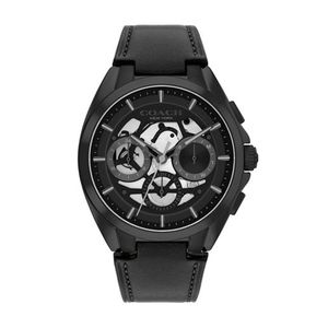 Mens Jackson Chronograph Black Leather Strap Watch Black Skeleton Dial Product Image