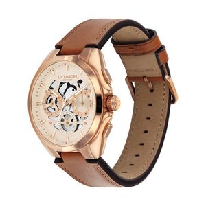 Mens Jackson Chronograph RG & Saddle Leather Strap Watch Parchment Skeleton Dial Product Image
