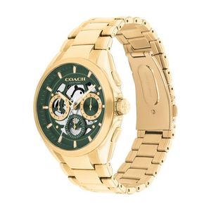 Mens Jackson Chronograph Gold-Tone Stainless Steel Watch Green Skeleton Dial Product Image