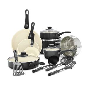16pc Soft Grip Nonstick Cookware Set Black Product Image
