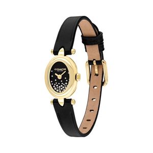 Ladies Sammy Gold & Black Leather Strap Watch Black Crystal Dial Product Image