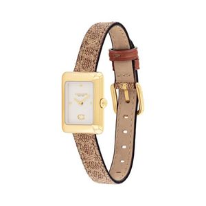 Ladies Mara Gold & Tan Coach Signature Leather Strap Watch Chalk Dial Product Image