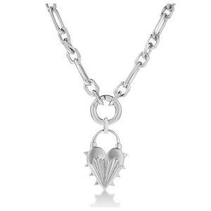 Spiked Heart Necklace w/ Chunky Chain Silver Product Image