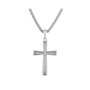 Icon Sterling Silver & Damascus Steel Cross Pendant Necklace 24"-26" Product Image