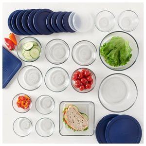 30pc Glass Food Storage Set w/ Snugfit Lids Navy Product Image