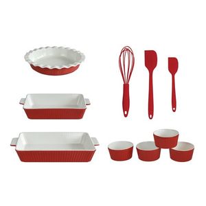 10pc Ceramic Stoneware Baking Set Holiday Red Product Image