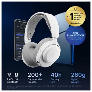 SteelSeries - Arctis Nova 3P Wireless Over-the-Ear Gaming Headset with 2.4Ghz/Bluetooth for PlayStation, PC, and Switch - White Product Image