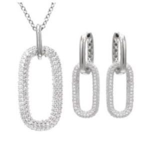 Antwerp Silver Sterling Silver CZ Dangle Paperclip Earrings and Necklace Set Product Image