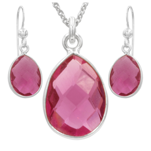 Antwerp Silver Sterling Silver Pink Quartz Earrings and Necklace Set Product Image