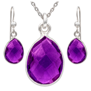 Antwerp Silver Sterling Silver Amethyst Earrings and Necklace Set Product Image
