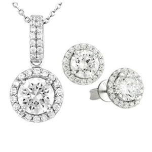 Antwerp Silver Beautiful Sterling Silver CZ Round Halo Earrings and Necklace Set Product Image