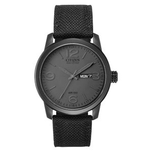 Mens Black Canvas Strap Eco-Drive Watch Black Dial Product Image