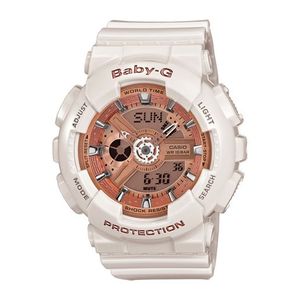 Ladies Baby-G BA-110 Series Ana/Digi White Resin Watch, Rose Gold Dial Product Image