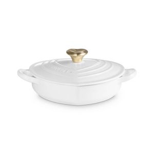 1.25qt Traditional Cast Iron Shallow Heart Cocotte w/ Light Gold Knob White Product Image
