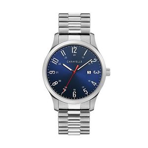 Men's Silver-Tone Stainless Steel Expansion Watch, Dark Blue Dial Product Image