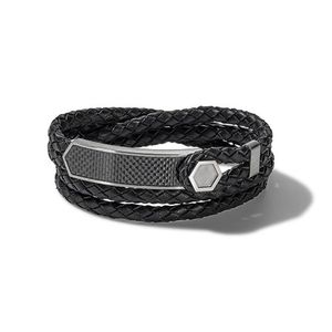 Precisionist Double Wrap Braided Leather Bracelet - Large Black Product Image