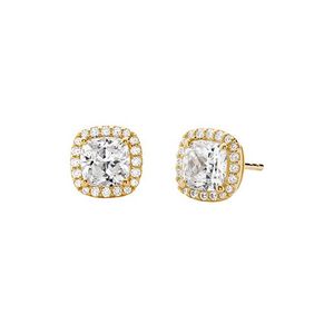 Precious Metal Sterling Silver Gold Pave Square Stud Earrings Product Image