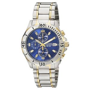 Mens Quartz Chronograph Two-Tone Stainless Steel Watch Blue Dial Product Image