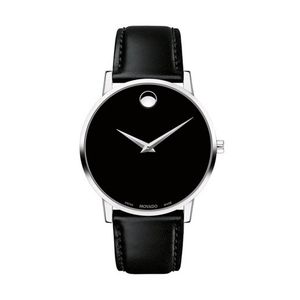 Mens Museum Classic Silver & Black Leather Strap Watch Black Dial Product Image