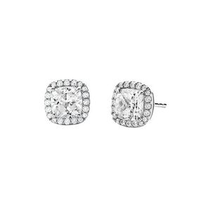 Precious Metal Sterling Silver Pave Square Stud Earrings Product Image