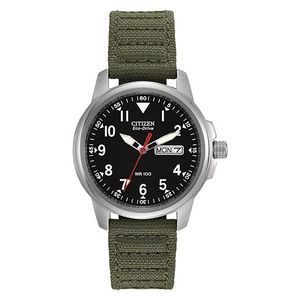 Mens Garrison Eco-Drive Green Nylon Strap Watch Black Dial Product Image