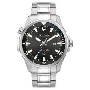 Men's Marine Star Silver-Tone Stainless Steel Watch, Black Dial Product Image