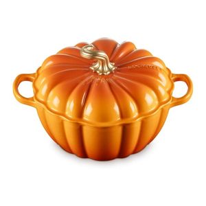4qt Cast Iron Pumpkin Cocotte w/ Gold Stem Persimmon Product Image