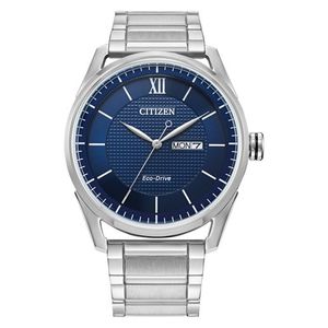 Men's Classic Eco-Drive Silver-Tone Stainless steel Watch, Blue Dial Product Image