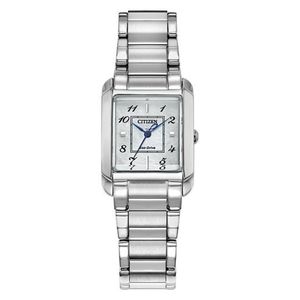 Ladies' Bianca Eco-Drive Silver-Tone SS Rectangle Watch, Mother-of-Pearl Dial Product Image