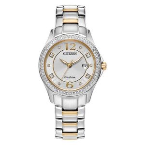Ladies' Silhouette Crystal Eco-Drive Two-Tone Stainless Steel Watch, Silver Dial Product Image