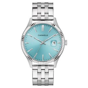 Mens Dress Silver-Tone Stainless Steel Watch Light Blue Dial Product Image