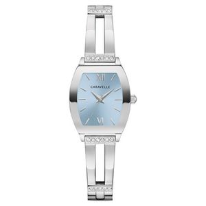 Ladies Modern Silver-Tone Stainless Steel Expansion Watch Light Blue Dial Product Image