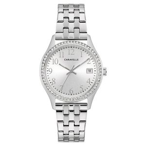 Ladies Classic Silver-Tone Stainless Steel Box Set w/ Crystal Bracelet Product Image