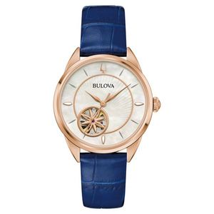 Ladies Sutton Automatic Rose Gold & Blue Leather Strap Watch MOP Dial Product Image