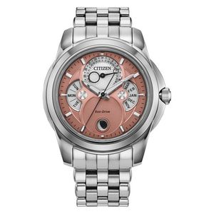 Mens Calendrier Eco-Drive Silver-Tone Stainless Watch Salmon & Silver Dial Product Image