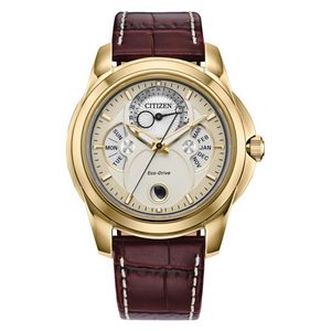 Mens Calendrier Eco-Drive Brown Leather Strap Watch Cream & Silver Dial Product Image