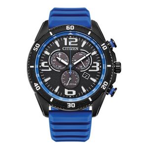 Mens Brycen Chronograph Eco-Drive Blue Silicone Strap Watch Black Dial Product Image
