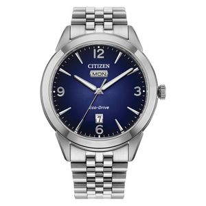 Mens Rolan Eco-Drive Silver-Tone Stainless Steel Watch Blue Dial Product Image