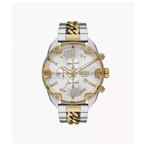 Mens Spiked Chronograph Two-Tone Stainless Steel Watch Silver Dial Product Image