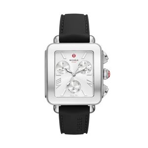 Ladies Deco Sport Chronograph Black Silicone Strap Watch Silver Dial Product Image