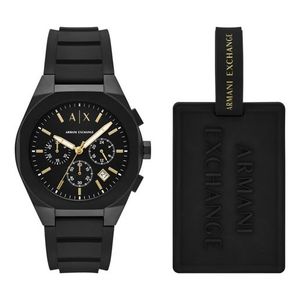 Mens Sync Chronograph Black Silicone Strap Watch & Luggage Tag Gift Set Product Image